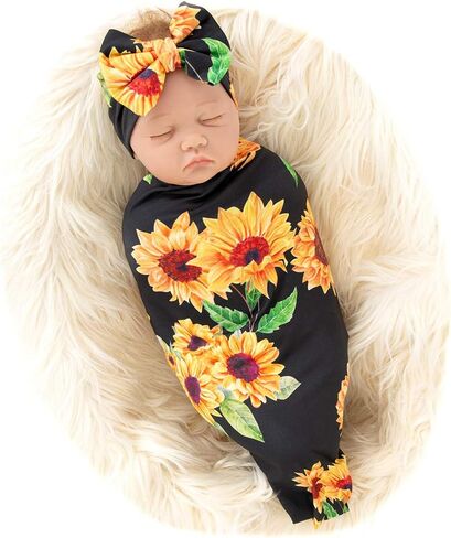 Galabloomer Newborn Receiving Blanket Headband Set Baby Flower Swaddle in Saudi Arabia