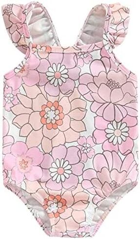 XRjxyushan Toddler Summer Sweet Pool Swimsuit, Cute Printed Ruffle One Piece Swimsuit Bikini Beach Swimwear in Saudi Arabia