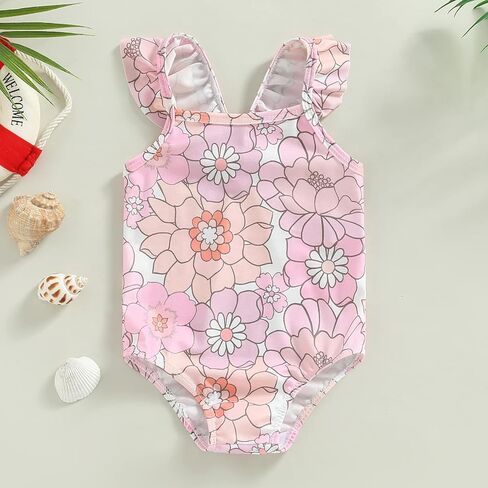 XRjxyushan Toddler Summer Sweet Pool Swimsuit, Cute Printed Ruffle One Piece Swimsuit Bikini Beach Swimwear in Saudi Arabia