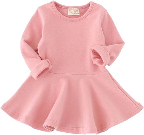 Toddler Baby Girls Long Sleeve Cotton Dress Solid Ruffle Tops in Saudi Arabia