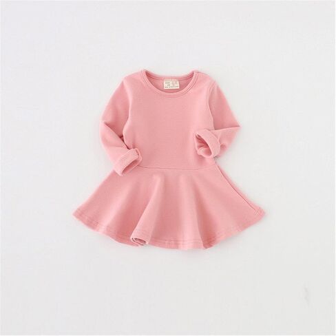 Toddler Baby Girls Long Sleeve Cotton Dress Solid Ruffle Tops in Saudi Arabia