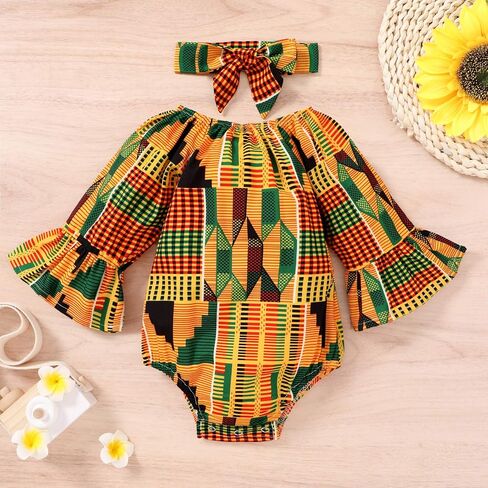 YOUNGER TREE African Baby Clothes Girl Dashiki Ankara Outfit Set in Saudi Arabia