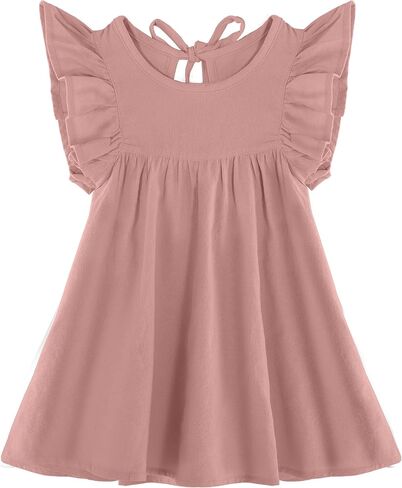 Toddler Girls Dress Kids Cotton Linen Ruffle Halter Sleeveless Dresses 1-5 Years in Kuwait