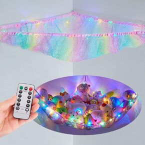 Beinou Stuffed Animals Net or Hammock Kids Toy Storage Organizer Hanging Mesh Stuffed Animals Storage Corner Holder For Girls Kids Room Playroom Decor