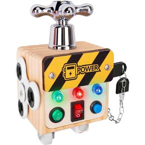 Zeoddler Toddler Toys for 1 2 3 Year Old, LED Busy Cube for Kids, Sensory Toys for Toddlers, Wooden Montessori Toys for Travel, Preschool Educational Toys for Kids, Birthday Gifts for Boys, Girls