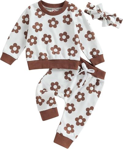 Newborn Infant Baby Girl Floral Clothes Set Long Sleeve Pull On Top Long Pants 2Pcs Fall Winter Outfits in Kuwait