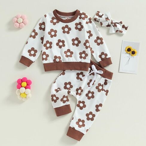 Newborn Infant Baby Girl Floral Clothes Set Long Sleeve Pull On Top Long Pants 2Pcs Fall Winter Outfits in Kuwait