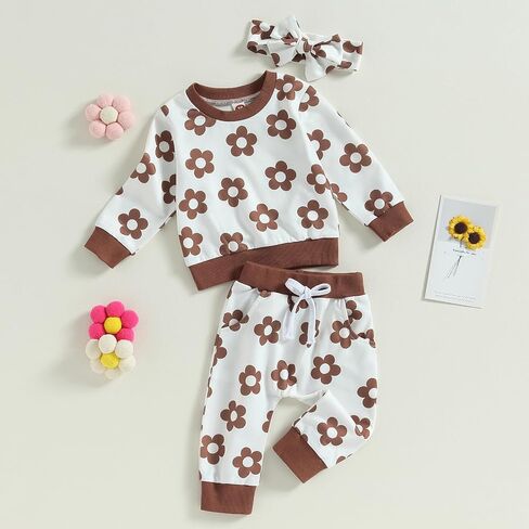 Newborn Infant Baby Girl Floral Clothes Set Long Sleeve Pull On Top Long Pants 2Pcs Fall Winter Outfits in Kuwait