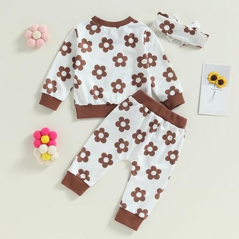 Newborn Infant Baby Girl Floral Clothes Set Long Sleeve Pull On Top Long Pants 2Pcs Fall Winter Outfits in Kuwait
