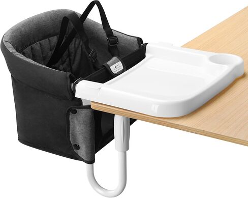 كرسي مرتفع مزود بمشبك محمول على الطاولة للرضع والأطفال الصغار، مقعد تغذية الطفل قابل للإزالة والغسل، تصميم عالي الحمولة، يمكن ربطه بالطاولة للمنزل والسفر - رمادي in Kuwait