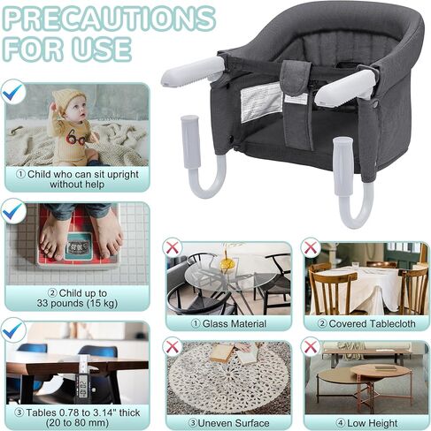 كرسي مرتفع مزود بمشبك محمول على الطاولة للرضع والأطفال الصغار، مقعد تغذية الطفل قابل للإزالة والغسل، تصميم عالي الحمولة، يمكن ربطه بالطاولة للمنزل والسفر - رمادي in Kuwait