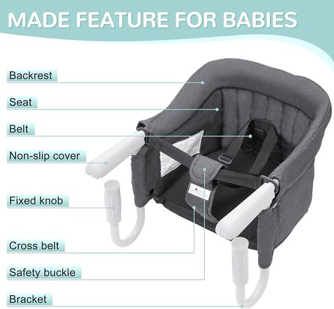 كرسي مرتفع مزود بمشبك محمول على الطاولة للرضع والأطفال الصغار، مقعد تغذية الطفل قابل للإزالة والغسل، تصميم عالي الحمولة، يمكن ربطه بالطاولة للمنزل والسفر - رمادي in Kuwait