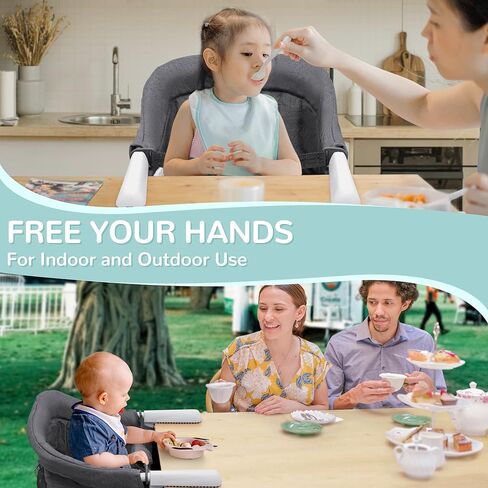 كرسي مرتفع مزود بمشبك محمول على الطاولة للرضع والأطفال الصغار، مقعد تغذية الطفل قابل للإزالة والغسل، تصميم عالي الحمولة، يمكن ربطه بالطاولة للمنزل والسفر - رمادي in Kuwait