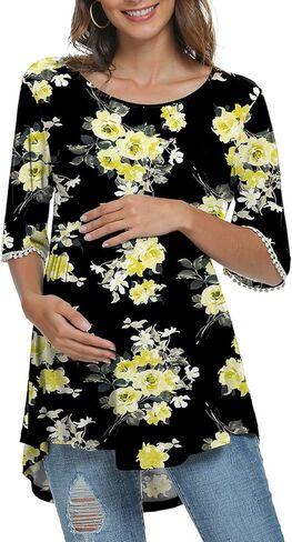 Xpenyo Maternity Tops Shirts Cute Lace Bell Sleeve Pregnancy Tunics T-Shirt Tee in Saudi Arabia