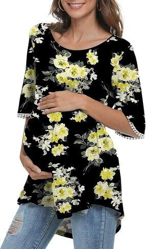 Xpenyo Maternity Tops Shirts Cute Lace Bell Sleeve Pregnancy Tunics T-Shirt Tee in Saudi Arabia