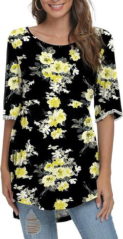 Xpenyo Maternity Tops Shirts Cute Lace Bell Sleeve Pregnancy Tunics T-Shirt Tee in Saudi Arabia