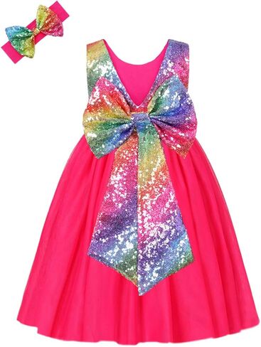 فستان حفلات للفتيات من ANATA مزين بالترتر فستان توتو للفتيات على شكل حرف V من الخلف للأطفال الصغار فستان زفاف الأميرة in Kuwait