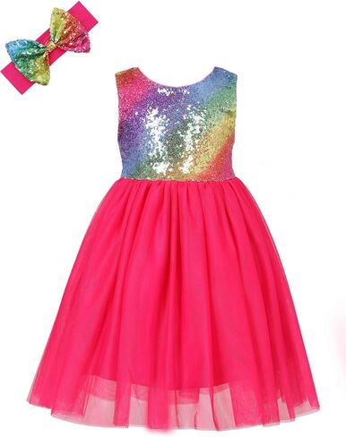 فستان حفلات للفتيات من ANATA مزين بالترتر فستان توتو للفتيات على شكل حرف V من الخلف للأطفال الصغار فستان زفاف الأميرة in Kuwait