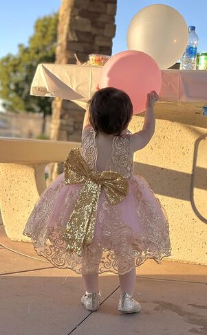 0-6T Big Bowknot Sequins Toddler Baby Girls Embroidered Lace Dresses with Headwear in Saudi Arabia
