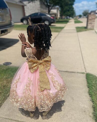 0-6T Big Bowknot Sequins Toddler Baby Girls Embroidered Lace Dresses with Headwear in Saudi Arabia