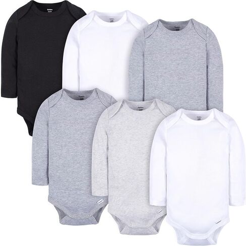 Gerber Baby 6 Pack Long-Sleeve Onesies Bodysuit, White and Black in Saudi Arabia