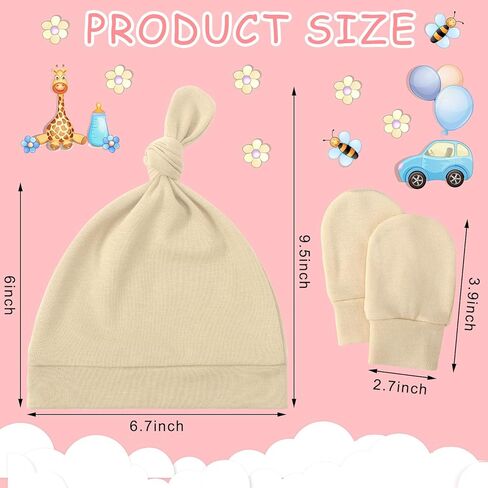 Toulite 10 Set Unisex Baby Hats Mittens and Socks Soft Newborn Knot Beanie Cute No Scratch Mitten Ankle Non Slip Sock for Boys Girls Infant Preemie Hospital, 0-6 Months in Kuwait