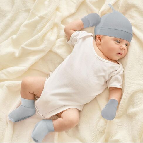 Toulite 10 Set Unisex Baby Hats Mittens and Socks Soft Newborn Knot Beanie Cute No Scratch Mitten Ankle Non Slip Sock for Boys Girls Infant Preemie Hospital, 0-6 Months in Kuwait