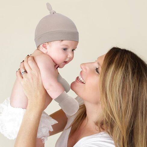 Toulite 10 Set Unisex Baby Hats Mittens and Socks Soft Newborn Knot Beanie Cute No Scratch Mitten Ankle Non Slip Sock for Boys Girls Infant Preemie Hospital, 0-6 Months in Kuwait