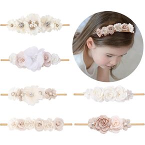 6PCS Baby Girls Headbands Flower Hairbands Nylon Elastic Head bands Newborn Hair Bows Hair Accessories Gifts for Infant Toddlers in Kuwait