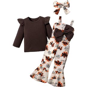 Queenstyle Toddler Baby Girl Clothes Long Sleeve Ruffle Solid Color Tops + Cute Flare Pants with Headband Fall Winter Outfits