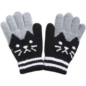 Honganda Toddler Kids Boy Girl Winter Warm Knitted Kitty Magic Gloves Mittens for Unisex Baby 4-8 Years Old