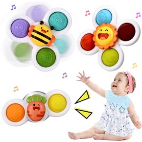 Suction Cup Spinner Infant Baby Toys 12-18 Months, Spinning Top Sensory Toys for Toddlers 1-3 Year Old, Fidget Dimple Toy for Babies, Christmas Birthday Gifts for 1 2 Year Old Boy & Girl Toys
