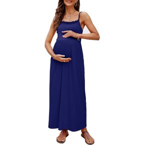 Maternity Dress for Women Maxi Summer Dress Casual Sundress Strap Swing Sleeveless Pregnancy Dress for Baby Shower