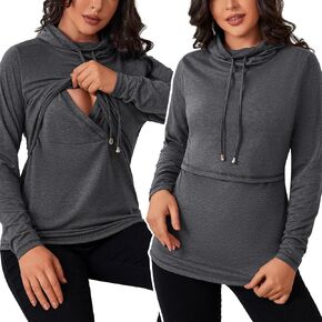 GINKANA Womens Nursing Tops Breastfeeding Sweatshirts Shirts Long Sleeve Drawstring Cowl Neck Nursing Tee Shirts Blouse in Saudi Arabia