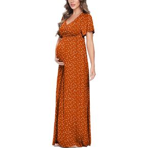 Peauty Maternity Dresses with Decorative Button | Fall Maternity Dresses for Photoshoot, Baby Shower Dress in Kuwait