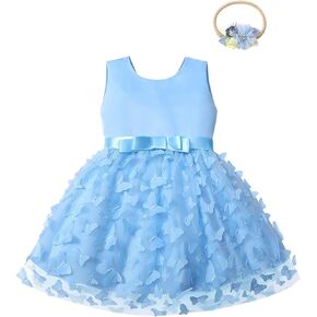 فستان فتاة الزهور من Qaoerde مع عصابة رأس، فساتين توتو للفتيات الصغيرات من الخلف على شكل حرف V لحفلات الزفاف وأعياد الميلاد in Kuwait