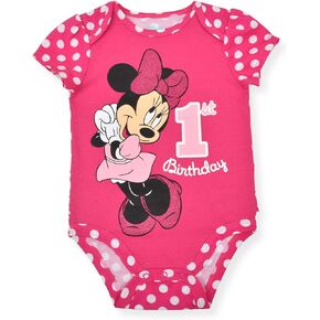 Disney Minnie Mouse Girls’ First Birthday Bodysuit for Infant – Pink