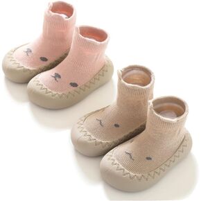 Toddler 2 Pairs Anti-Skid Socks Shoes Baby Boys Girls Rubber Sole Indoor First Walking Slippers in Saudi Arabia