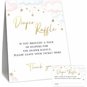 مجموعات ألعاب يانصيب الحفاضات لاستحمام الطفل - ألوان مائية وردية وزرقاء - 1 لافتة قائمة بذاتها مع 50 تذكرة يانصيب للحفاضات - كشف الجنس، ديكورات ومستلزمات حفلات استحمام الطفل - 10 in Kuwait