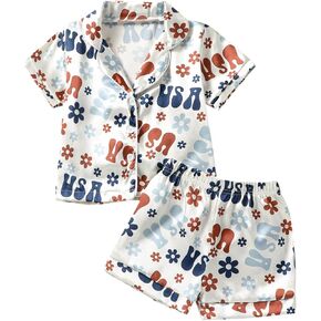 MAINESAKA Baby Girl Short Sleeve Button Down Tops And Shorts Snug Fit Pajamas Set 2 Piece Silk Satin Pjs Summer Sleepwear