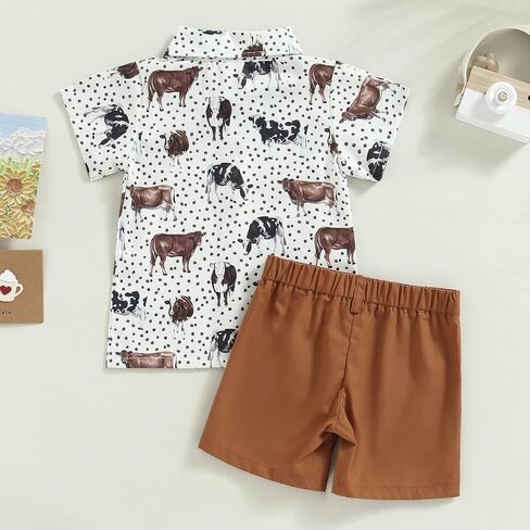 fhutpw Baby Toddler Boy Outfits 2T 3T 4T 5T Clothes Summer Kids Pattern Short Sleeve Button Down Shirt & Shorts Set in Kuwait