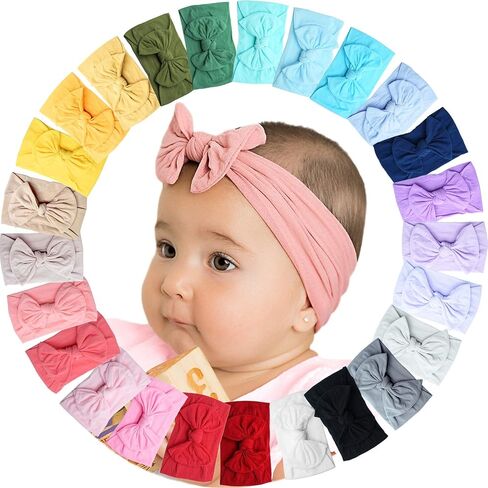 25PCS Baby Bows Headbands For Baby Girls,Newborn Hairbands Hair Accessories | Soft & Stretchy | No Head Squeeze,Comfortable fit | Baby girl Stuff | Ideal Gifts for Newborn Girl in Saudi Arabia