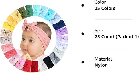 25PCS Baby Bows Headbands For Baby Girls,Newborn Hairbands Hair Accessories | Soft & Stretchy | No Head Squeeze,Comfortable fit | Baby girl Stuff | Ideal Gifts for Newborn Girl in Saudi Arabia