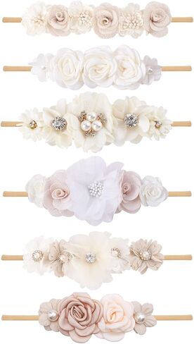 6PCS Baby Girls Headbands Flower Hairbands Nylon Elastic Head bands Newborn Hair Bows Hair Accessories Gifts for Infant Toddlers in Saudi Arabia