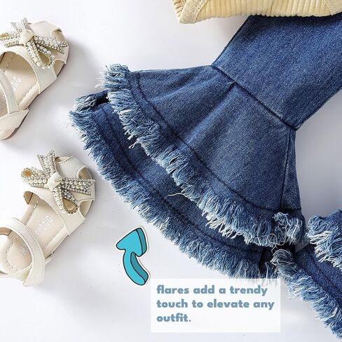 Baby Girl Clothes Set Lace Ruffle Romper Flare Denim Jean Pants and Headband 3Pcs Set Newborn Infant Outfits Set in Saudi Arabia