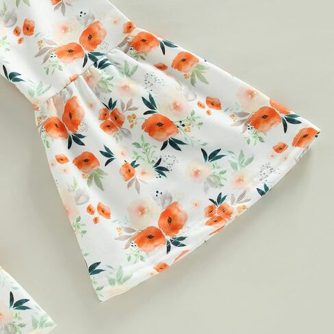 Madjtlqy Toddler Baby Girls Outfits Long/Short Sleeve Cartoon Cow Head Print Top & Flare Pants Set Kids Clothes in Kuwait