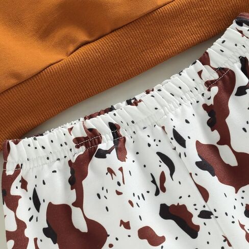 Madjtlqy Toddler Baby Girls Outfits Long/Short Sleeve Cartoon Cow Head Print Top & Flare Pants Set Kids Clothes in Kuwait