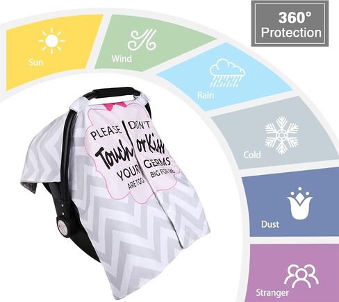 Metplus Minky Baby Car Seat Cover with Peekaboo Opening, No Touch Sign | Warm Carseat Canopy, Fits Stroller & Carrier, Windproof Travel Gear for Autumn/Winter, Baby Shower Gift (Grey Stripes) in Saudi Arabia