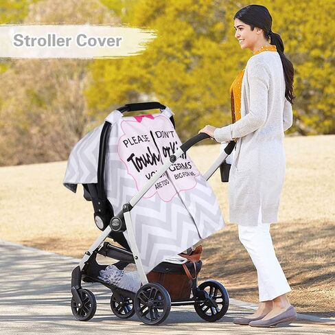 Metplus Minky Baby Car Seat Cover with Peekaboo Opening, No Touch Sign | Warm Carseat Canopy, Fits Stroller & Carrier, Windproof Travel Gear for Autumn/Winter, Baby Shower Gift (Grey Stripes) in Saudi Arabia