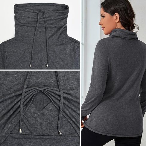 GINKANA Womens Nursing Tops Breastfeeding Sweatshirts Shirts Long Sleeve Drawstring Cowl Neck Nursing Tee Shirts Blouse in Kuwait